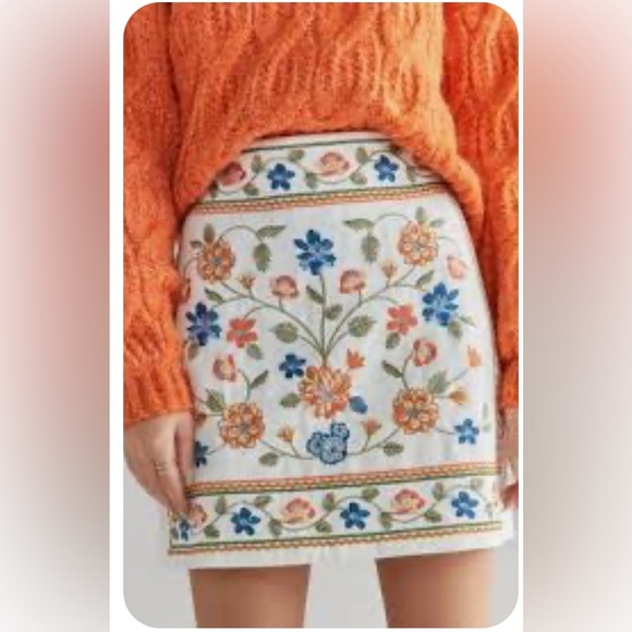 Mi Amore Dresses & Skirts - Francesca's Mi Amore beautiful BoHo embroidery skirt, mini white colorful